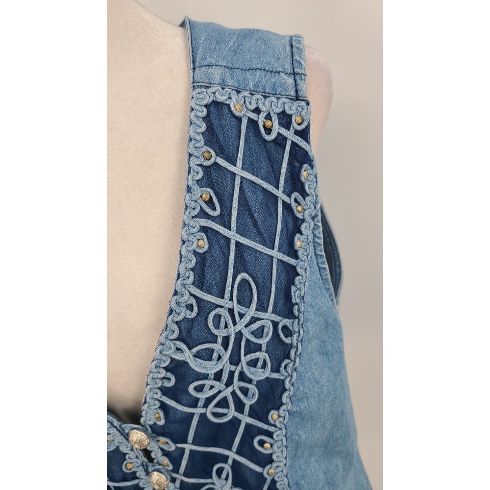 Western Festival Retro Women Vest Medium Mesh Floral Silver Button Studs Tie - Picture 3 of 14